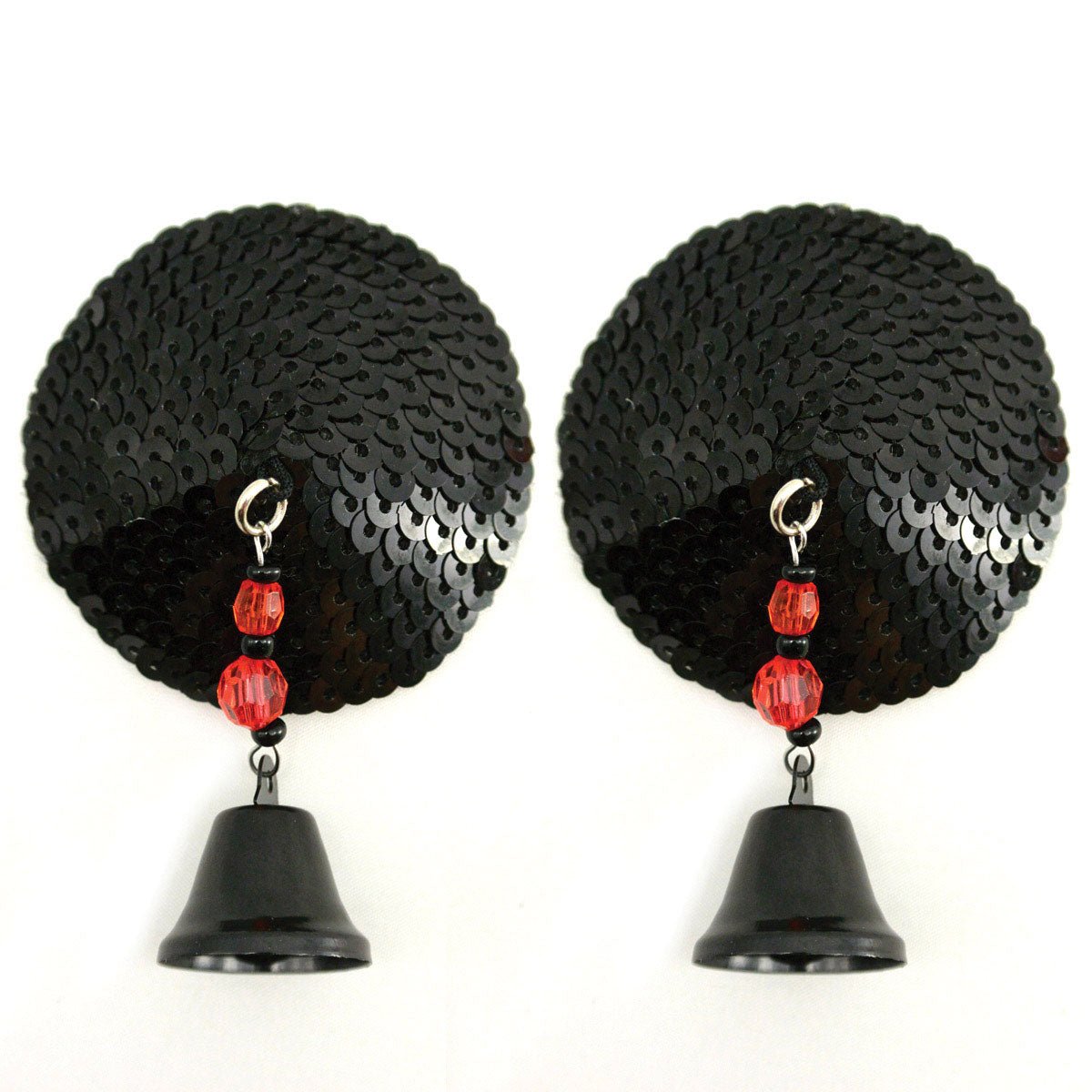 Bijoux de Nip Round Black Sequin Pasties w/ Bells Pasties & Nipple Covers