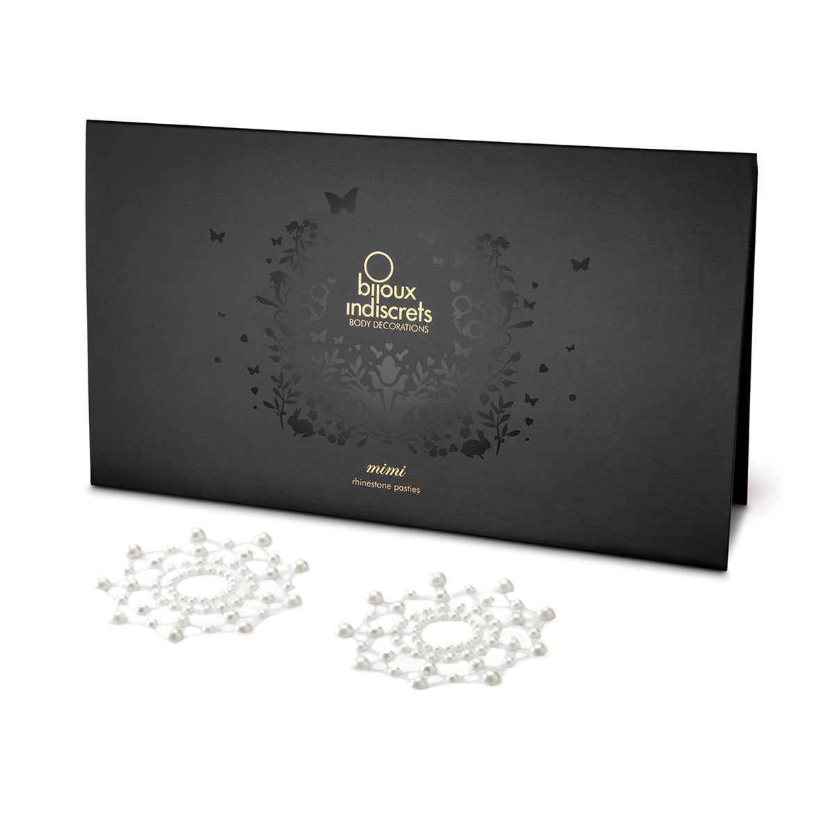 Bijoux Indiscrets Mimi Jewel Pasties in Pearl on a white background shown up close showcasing their pearl jeweled design allowing you to both free the nipple and adorn them. Available at SugarX in the Nipple Adornment collection.