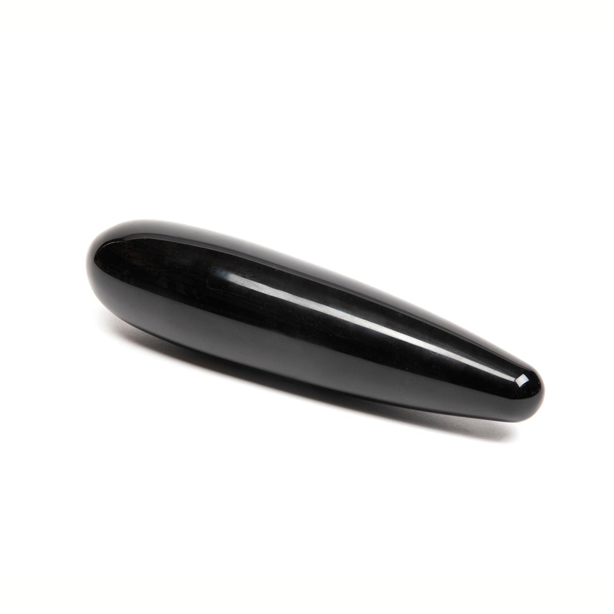 The Xaga Original by Chakrubs, a non-phallic obsidian dildo laying diagonally on a white background. Available at SugarX in Sex Toys in the Dildo collection.
