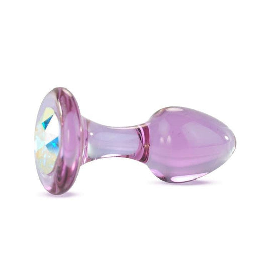 Colors Against Cancer Glass Lavender Butt Plug viewed on a plain white background showcasing its design. Available at SugarX in the Butt Plug section of the Sex Toys collection.