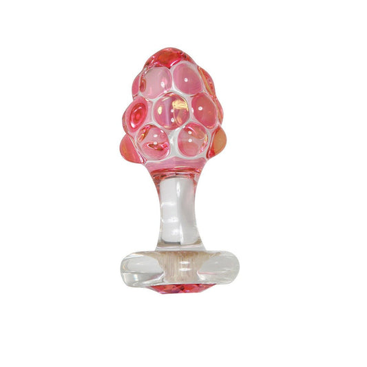Crystal Delights Pineapple Delight Pink Glass Butt Plug on a plain white background showcasing its Glacier Blue Rose Swarovski Elements. Available at SugarX in the Butt Plug section of the Sex Toys collection.