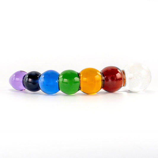 Crystal Delights Rainbow Bubble Dildo with Dichrioic Bulb glass bubble dildo on a plain white background showcasing its design. Available at SugarX in the Dildo section of the Sex Toys collection.