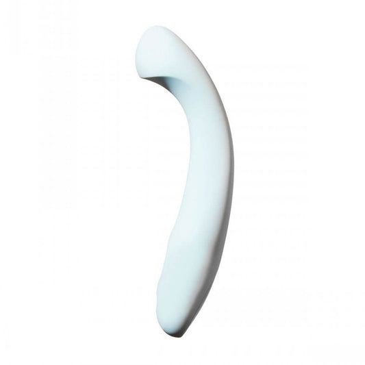 Arc by Dame G-Spot Vibrator and clitoral stimulator in Ice on a white background. Available at SugarX in Sex Toys in the Clitoral Vibrators collection.