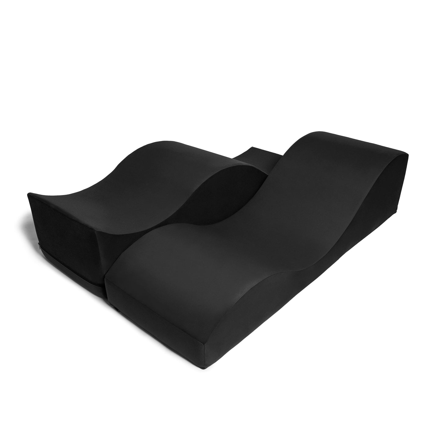 Liberator Equus Wave sex bench pieces in black, placed side by side with curvy sides up for enhanced sexual performance - sex furniture by SugarX.