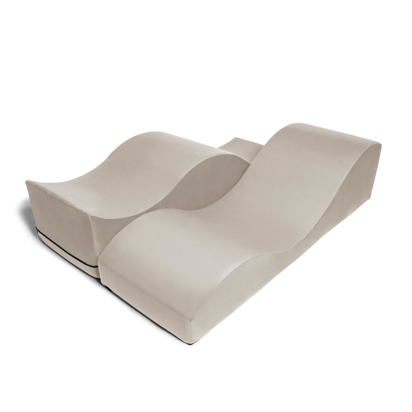 Liberator Equus Wave sex chaise lounge pieces in buckwheat, placed side by side with curvy sides up for diverse intimate experiences - SugarX.