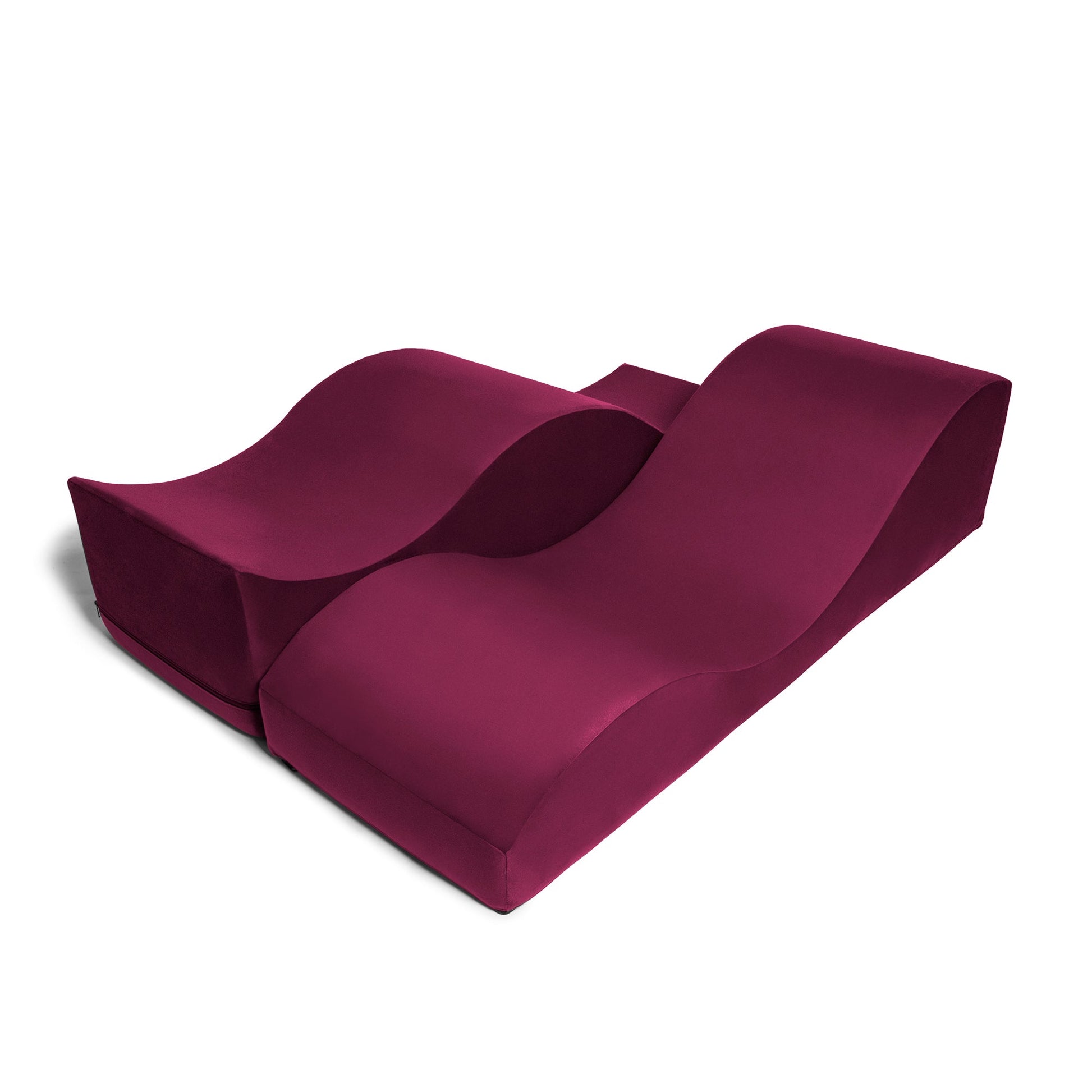 Liberator Equus Wave sex chaise lounge pieces in merlot, side by side with curvy sides up to enhance sexual exploration - sex furniture by SugarX.