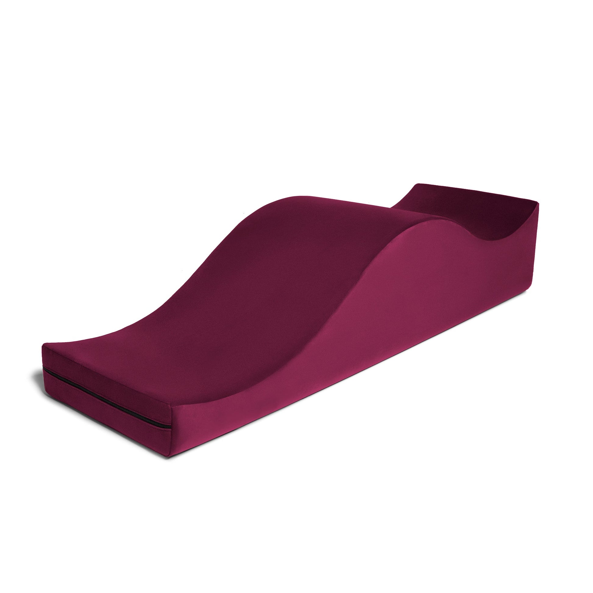 Single piece of the Liberator Equus Wave sex chaise lounge in merlot, curvy side up for easy transitions between positions - sex furniture by SugarX