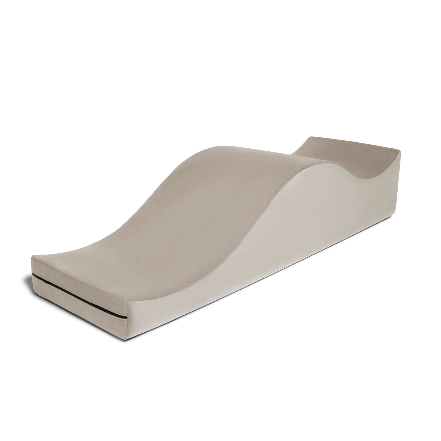 Single piece of the Liberator Equus Wave sex chaise lounge in buckwheat, with a curvy side up for optimal comfort during play - SugarX.