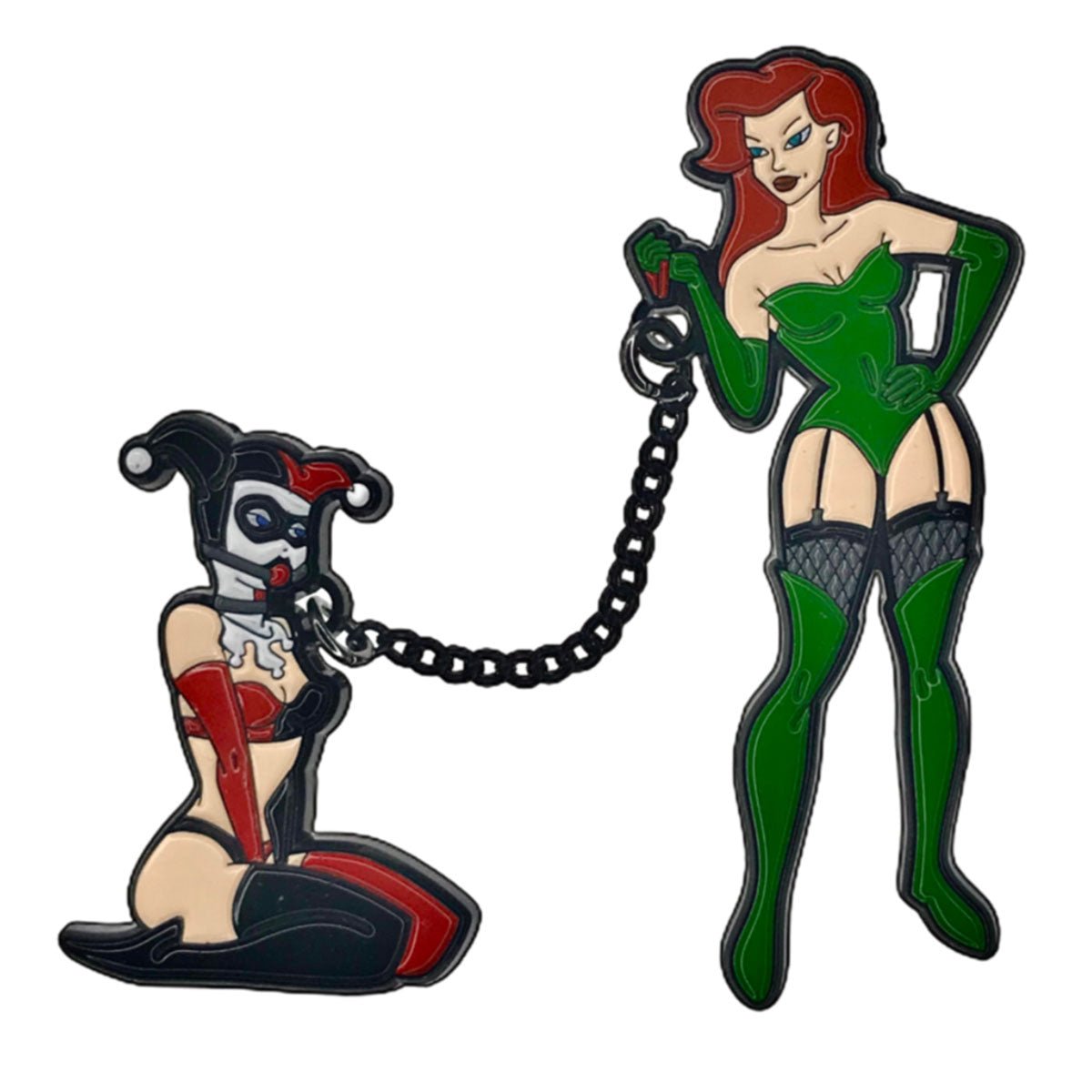 Geeky & Kinky Bad Love Harley & Ivy Duo Pin displayed showcasing its design. Available at SugarX in Jewelry in the Pins collection.