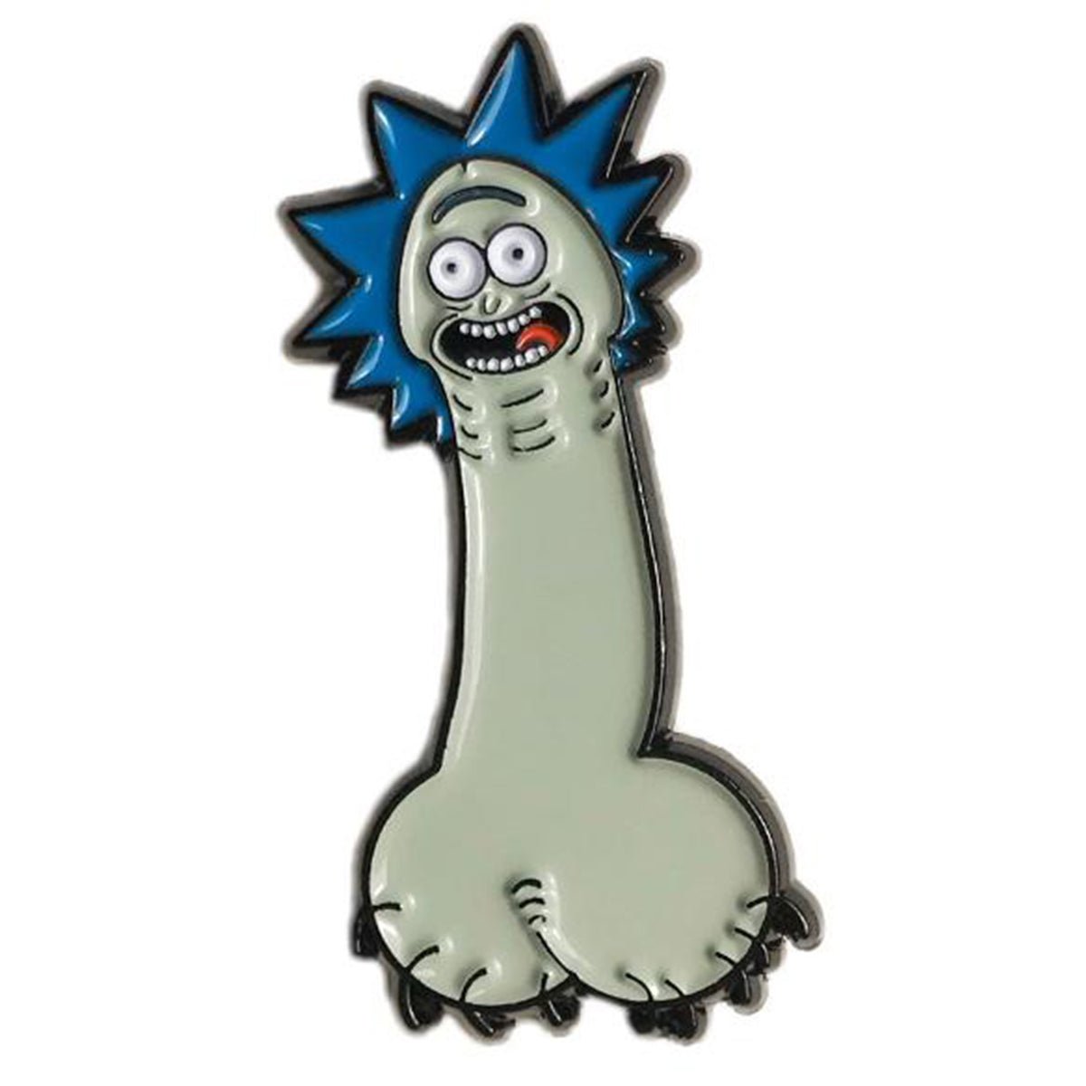 Geeky & Kinky Dick Rick Grey Pin displayed showcasing its design. Available at SugarX in Jewelry in the Pins collection.
