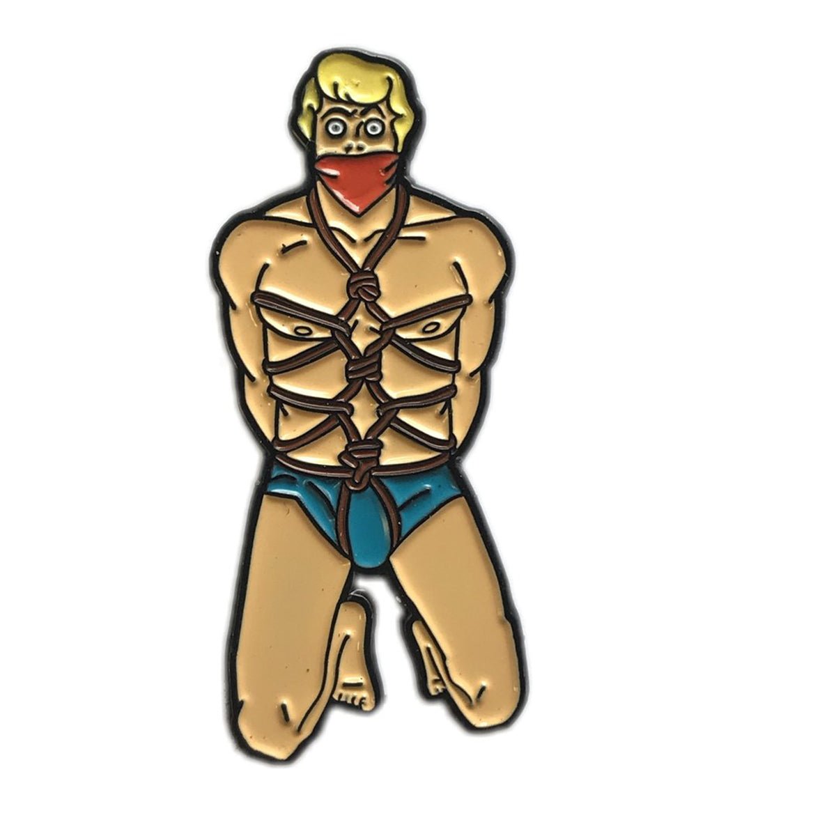 Geeky & Kinky Freddy Bound Pin displayed showcasing its design. Available at SugarX in Jewelry in the Pins collection.