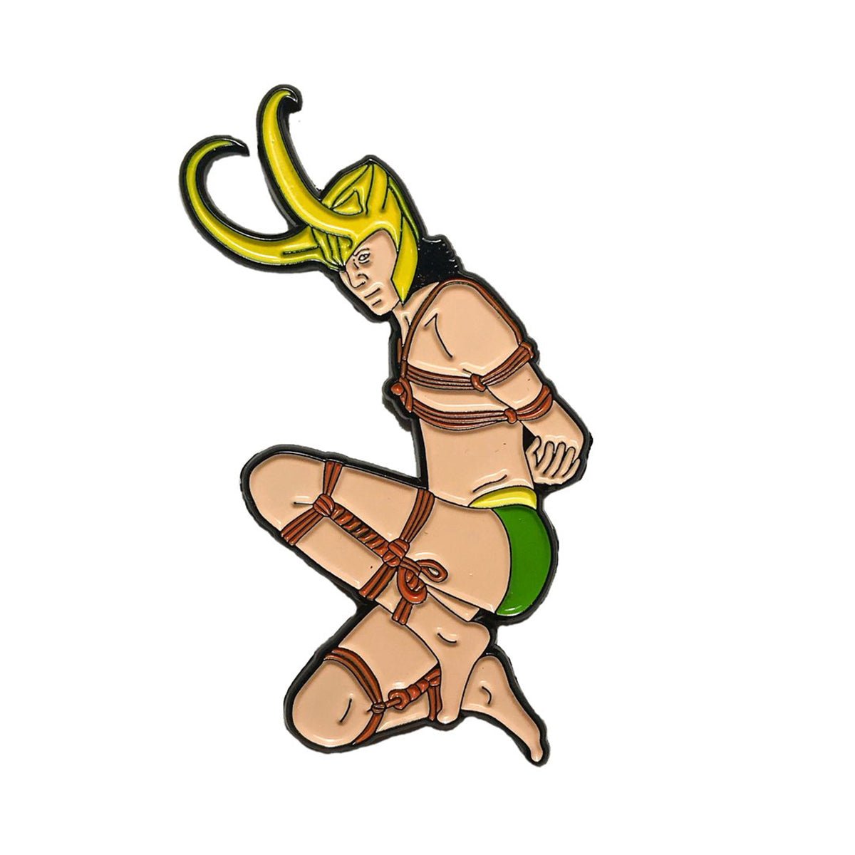 Geeky & Kinky Loki Pin displayed showcasing its design. Available at SugarX in Jewelry in the Pins collection.