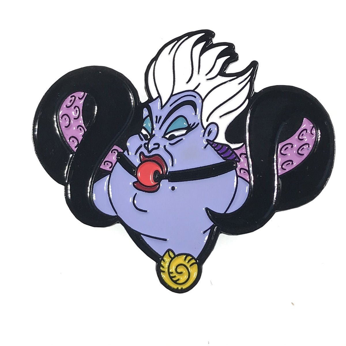 Geeky & Kinky Ursula Gag Pin displayed showcasing its design. Available at SugarX in Jewelry in the Pins collection.