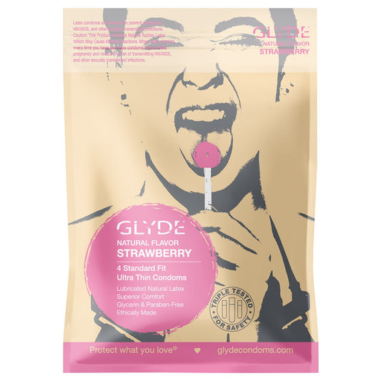 Glyde Organic Strawberry Condoms 4pk Latex Condoms