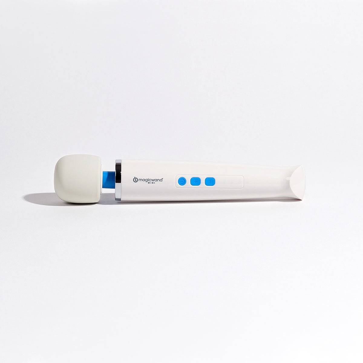 Magic Wand Mini Rechargeable Vibrating Wand lying horizontally on a plain white background. Available at SugarX in the Vibrating Wand section of the Sex Toy collection.