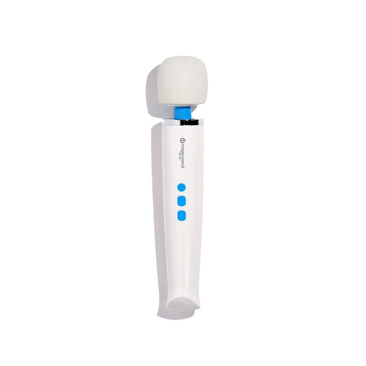 Magic Wand Mini Rechargeable vibrating wand sex toy standing upright on a plain white background. Available at SugarX in the Vibrating Wand section of the Sex Toy collection.