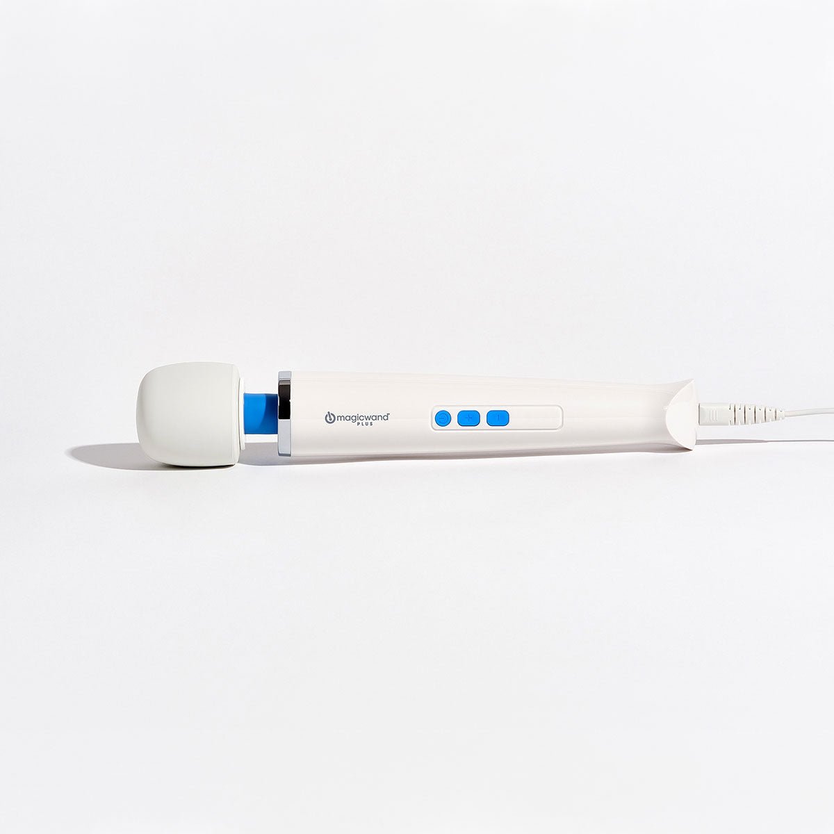 Magic Wand Plus vibrating wand sex toy lying horizontally on a plain white background. Available at SugarX in the Vibrating Wand section of the Sex Toy collection.