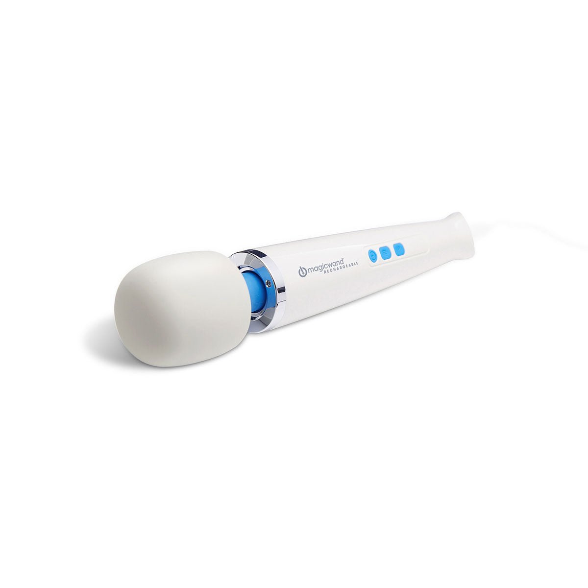 Magic Wand Rechargeable vibrating wand sex toy lying diagonally on a plain white background. Available at SugarX in the Vibrating Wand section of the Sex Toy collection.