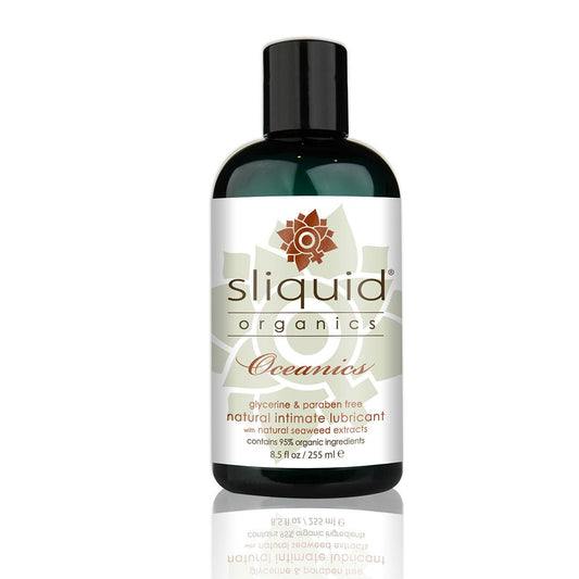 Sliquid Organics Oceanics 8.5oz Aloe Based Lube on a white background. Available at SugarX in the aloe lube section of the personal lubricant collection.