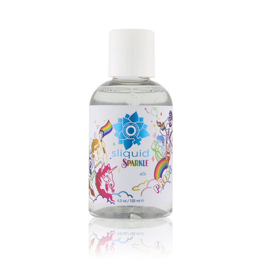 Sliquid Sparkle 4.2 oz Water Based Lube on a white background. Available at SugarX in the water-based lube section of the personal lubricant collection.
