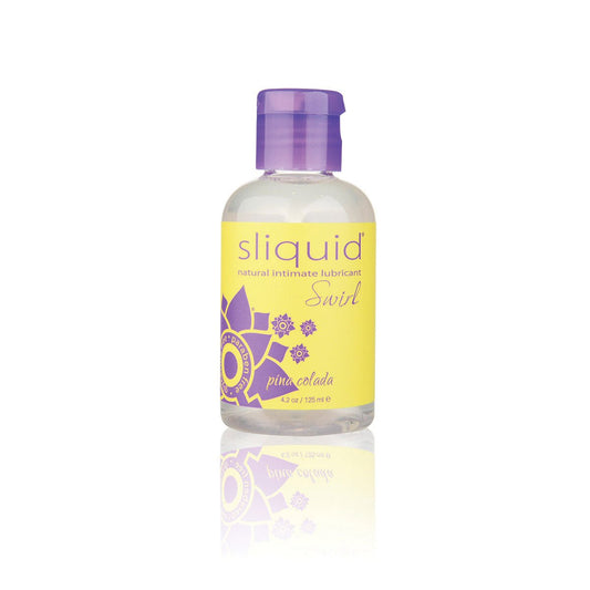 Sliquid Swirl Pina Colada Water-Based Flavored Lube 4.2 oz on a white background. Available at SugarX in the Flavored Lubricant section of the Personal Lubricant collection.
