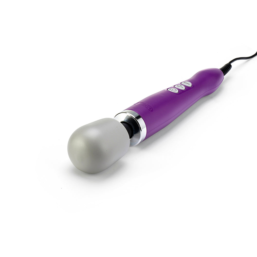 Doxy Original Massager Wand Vibrator in Purple lying diagonally on a white background. Available at SugarX in Vibrators in the Sex Toy Collection.