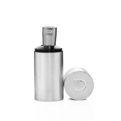 Doxy Bullet vibrator in silver in its stylish case on a plain white background, ideal for travel and discreet storage of your favorite sex toy. Available at SugarX in the Vibrators Collection.