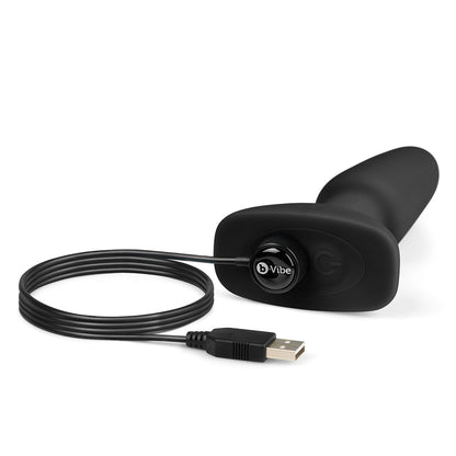 B-Vibe Rimming Plug 2 - Black on white background. Available at SugarX in Sex Toys in the Butt Plug collection.