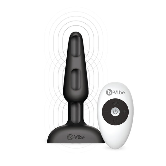 B-Vibe Trio Plug - Black on white background. Available at SugarX in Sex Toys in the Butt Plug collection.