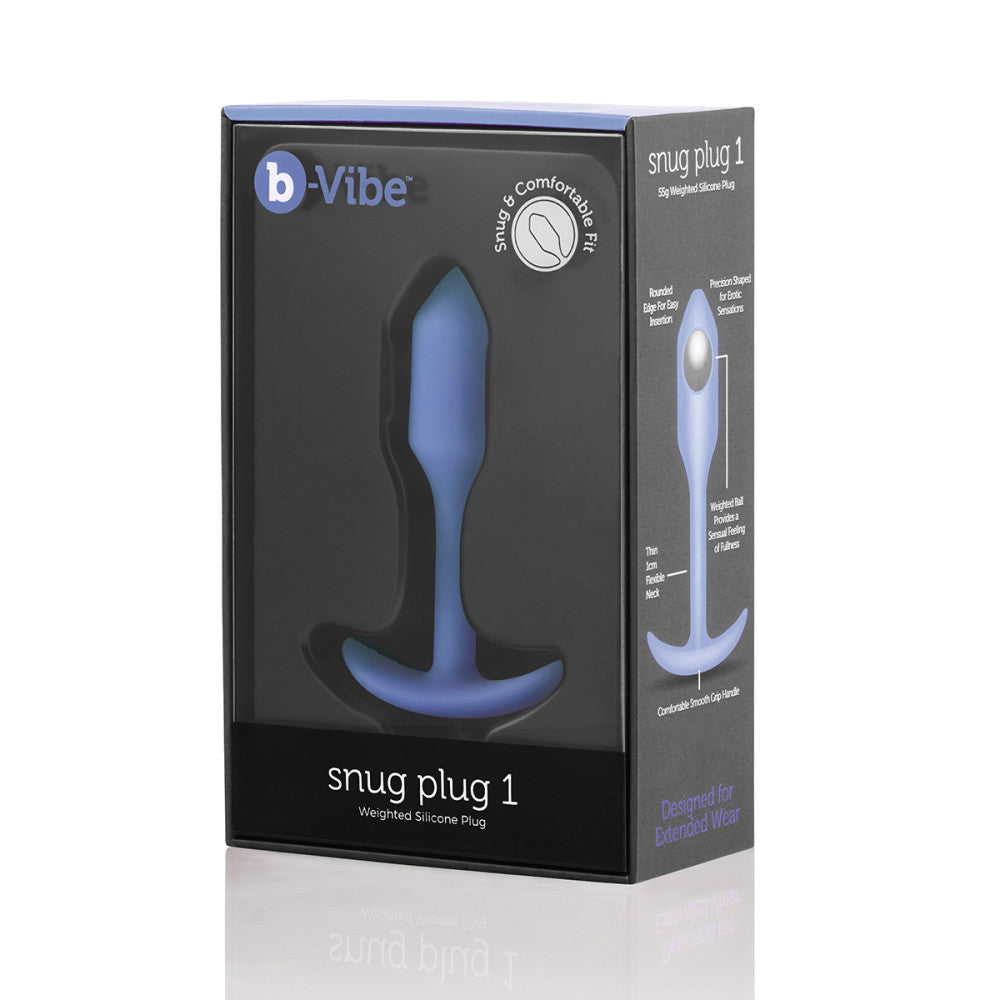 B-Vibe Snug Plug 1 - Violet on white background. Available at SugarX in Sex Toys in the Butt Plug collection.