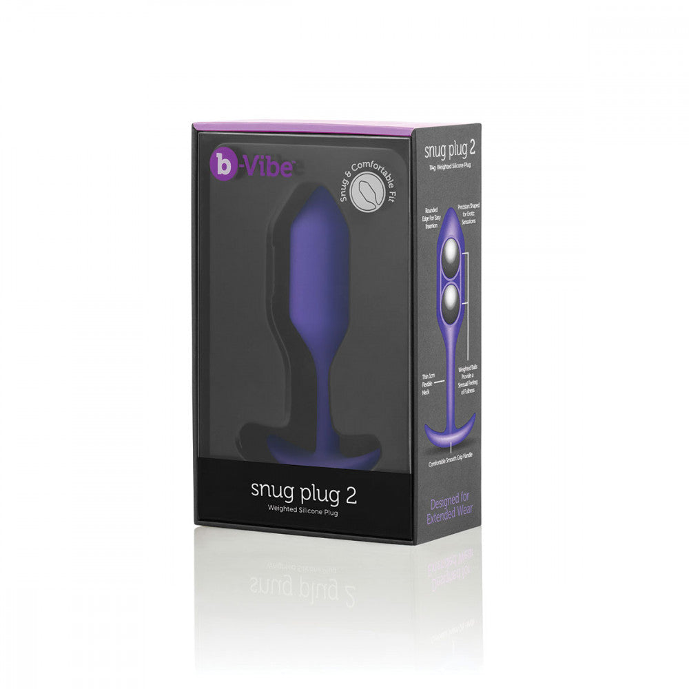 B-Vibe Snug Plug 2 - Purple on white background. Available at SugarX in Sex Toys in the Butt Plug collection.