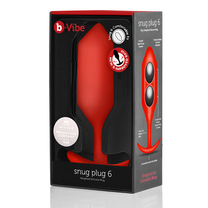 B-Vibe Snug Plug 6 - Red on white background. Available at SugarX in Sex Toys in the Butt Plug collection.