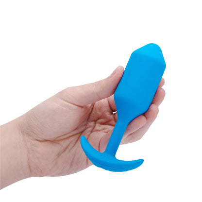 B-Vibe Vibrating Snug Plug 3 - Blue on white background. Available at SugarX in Sex Toys in the Butt Plug collection.