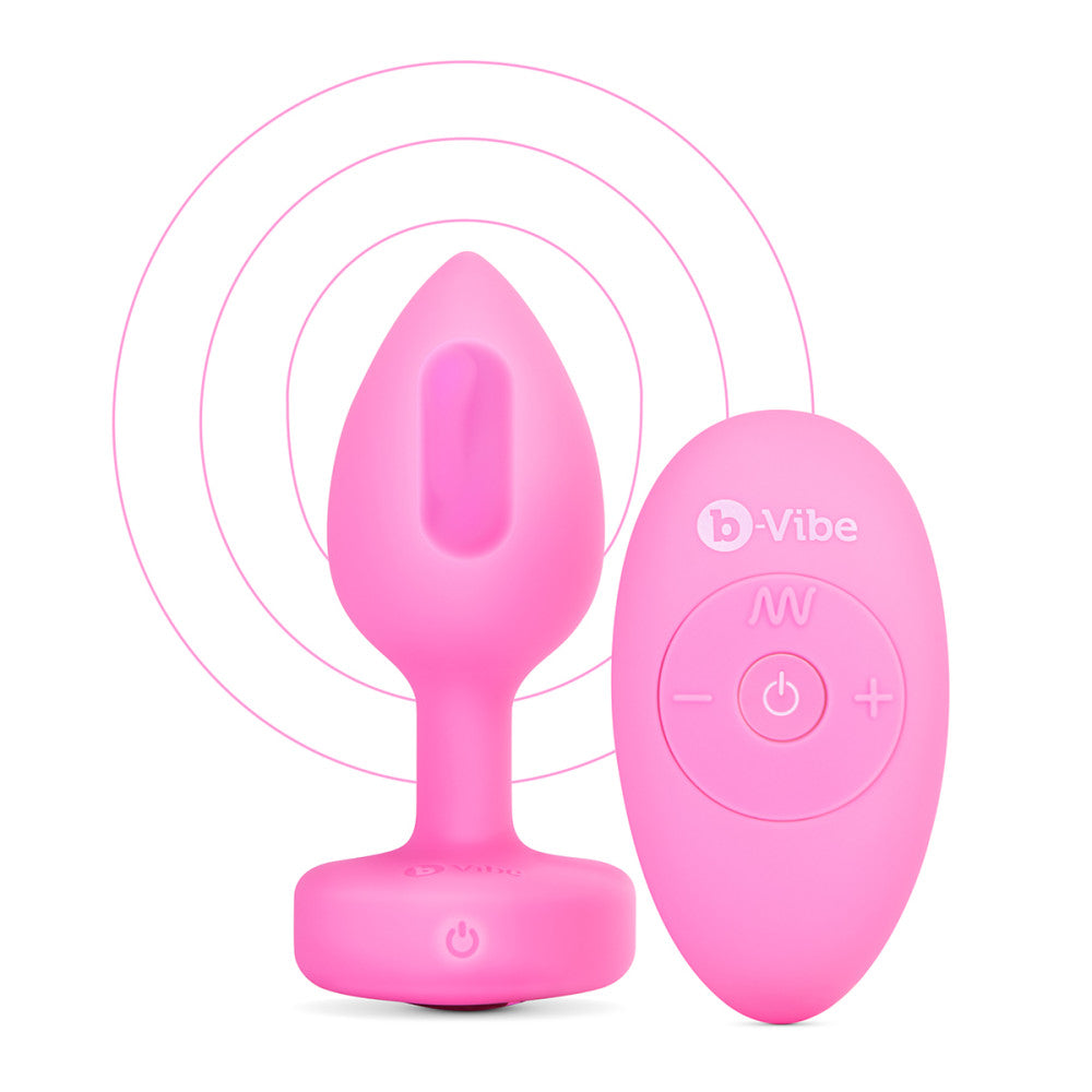 B-Vibe Vibrating Heart Plug Small/Medium - Pink Topaz on white background. Available at SugarX in Sex Toys in the Butt Plug collection.