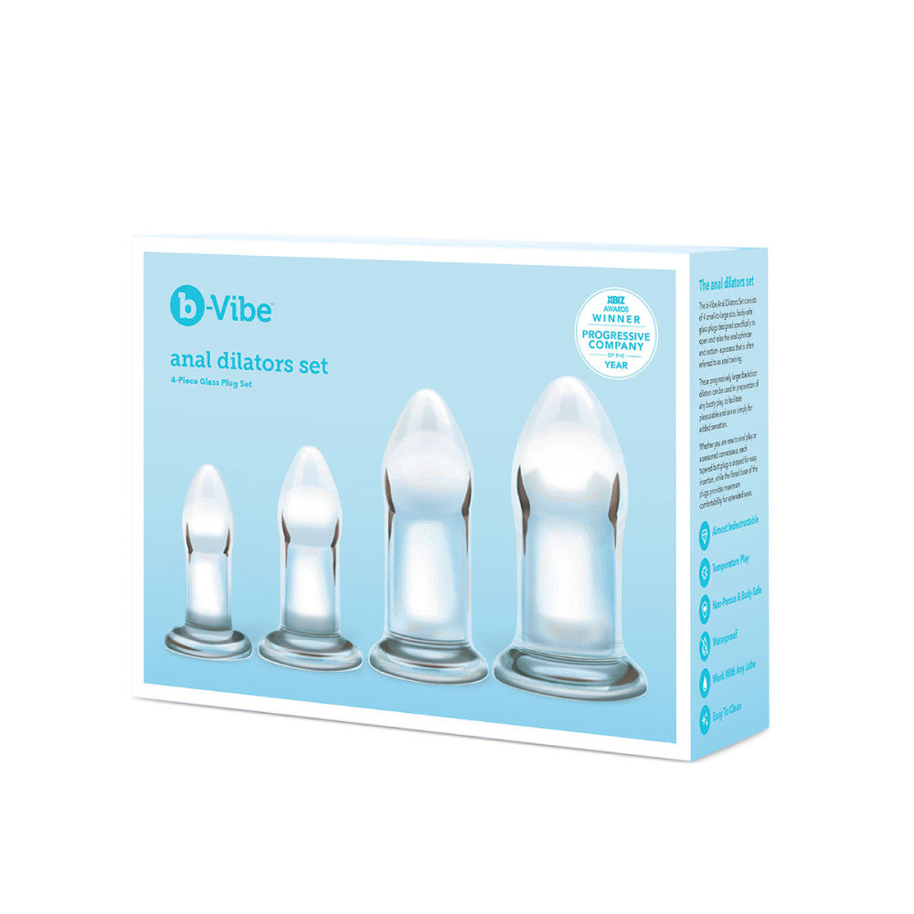 B-Vibe Glass Anal Dilators Set on white background. Available at SugarX in Sex Toys in the Butt Plug collection.