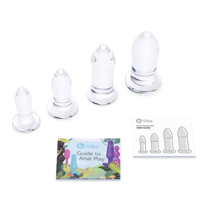 B-Vibe Glass Anal Dilators Set on white background. Available at SugarX in Sex Toys in the Butt Plug collection.