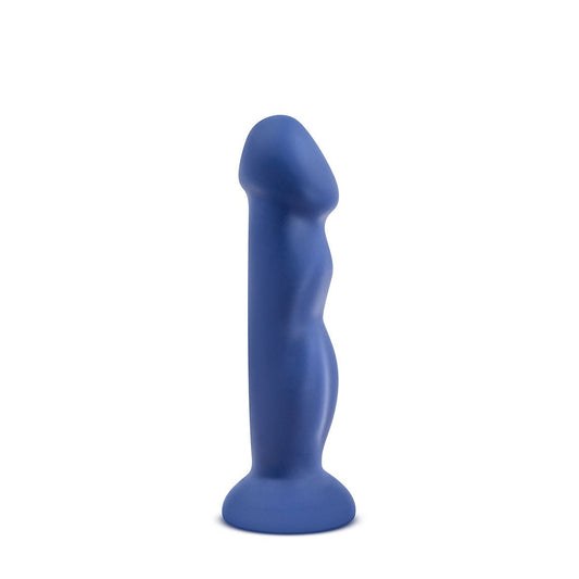 Blush Avant Suko D12 indigo silicone dildo with suction cup base on white background – SugarX sex toy.