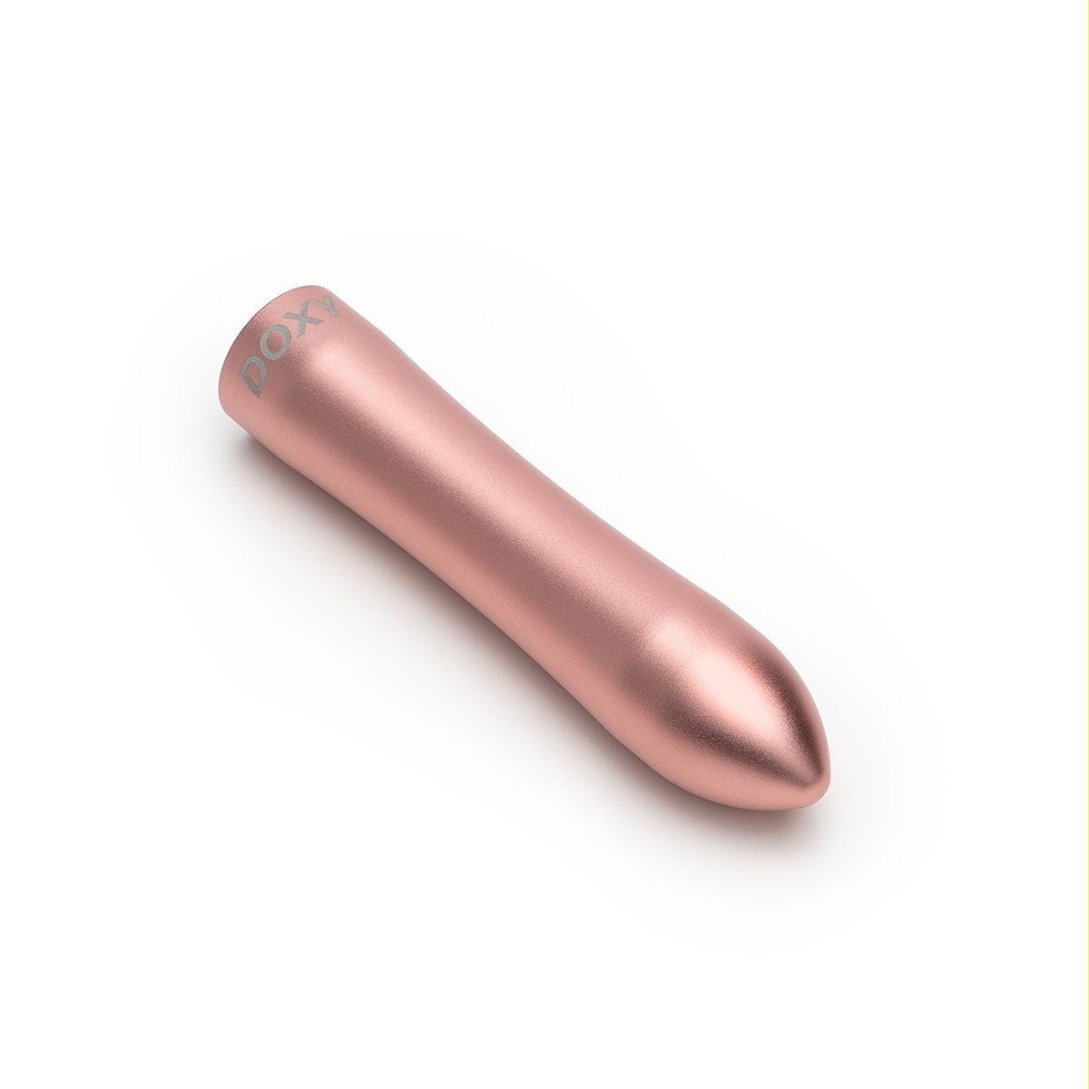 Doxy Bullet vibrator lying horizontally on a plain white background, highlighting its sleek shape and ergonomic curves for ultimate comfort. Available at SugarX in the Vibrators Collection.