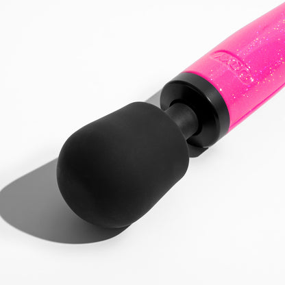 Close-up of the Hot Pink Doxy Die Cast wand vibrator head on a white background. Sleek design with medical-grade silicone, available at SugarX in the Vibrators Collection.