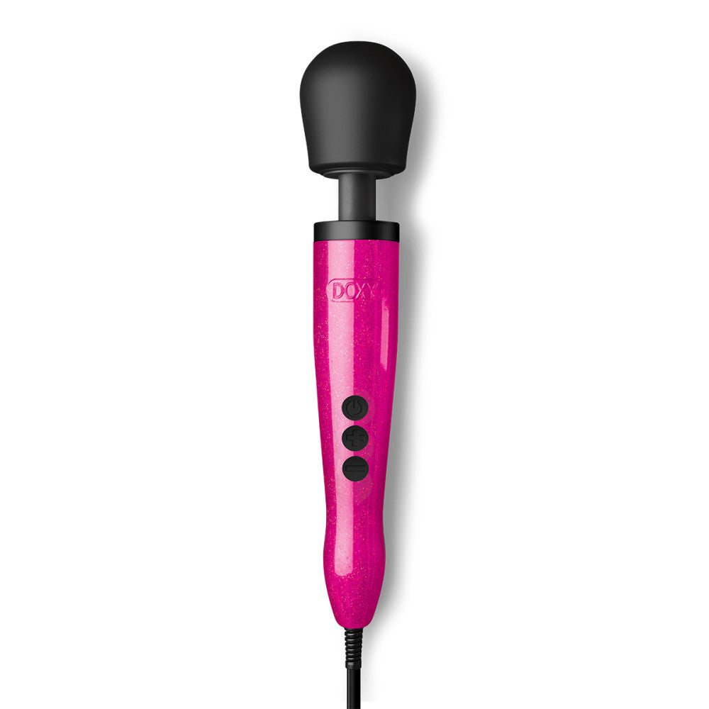 Doxy Die Cast Massager Hot Pink displayed upright on a white background. A powerful wand vibrator designed for intense pleasure, available at SugarX in the vibrators collection.