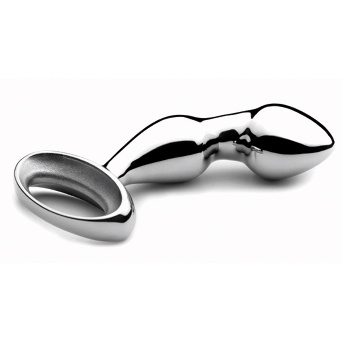 Close-up of Njoy Pfun Plug’s curved tip and tapered stem for prostate stimulation at SugarX.