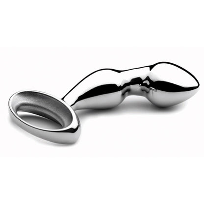 Close-up of Njoy Pfun Plug’s curved tip and tapered stem for prostate stimulation at SugarX.