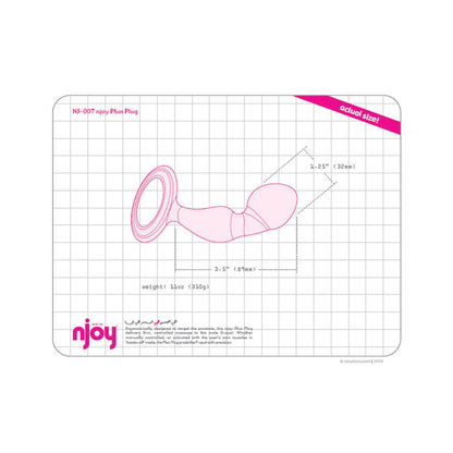 Njoy Pfun Plug dimesions showing size of stainless steel prostate massager and butt plug at SugarX.