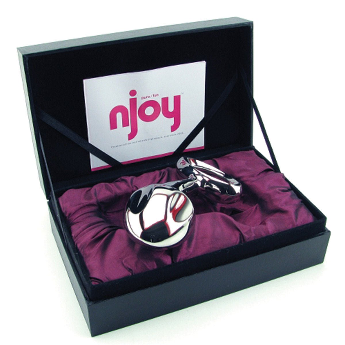 Njoy Pure Plug 2.0 XL stainless steel butt plug in luxury black storage case at SugarX.