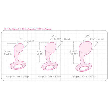 Dimensions for the Njoy Pure Plug Medium, Large and Small from SugarX.