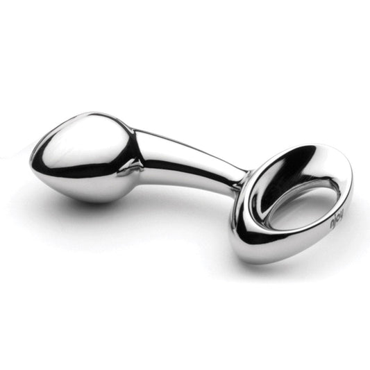 Njoy Pure Plug Small stainless steel butt plug lying on white background at SugarX.