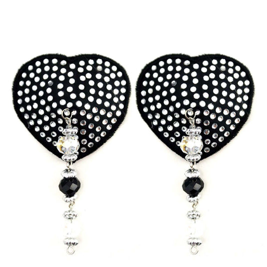 Bijoux de Nip Heart Black Crystal Pasties w/ Beads Pasties & Nipple Covers