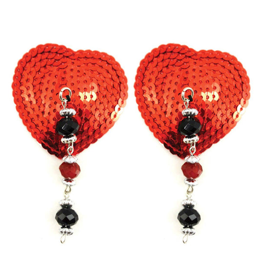 Bijoux de Nip Heart Red Sequin Pasties w/ Facet Beads Pasties & Nipple Covers