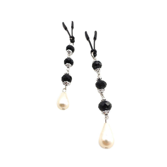 Bijoux de Nip Pearl Black Beads Nipple Clamps, Tweezer
