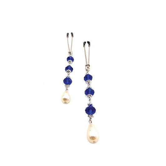 Bijoux de Nip Pearl Dark Blue Beads Nipple Clamps, Tweezer